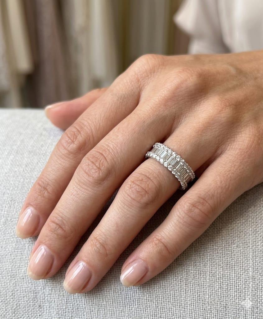 BAGUETTE AND ROUND DIAMOND ETERNITY BAND RING 3.27CTW WHITE GOLD