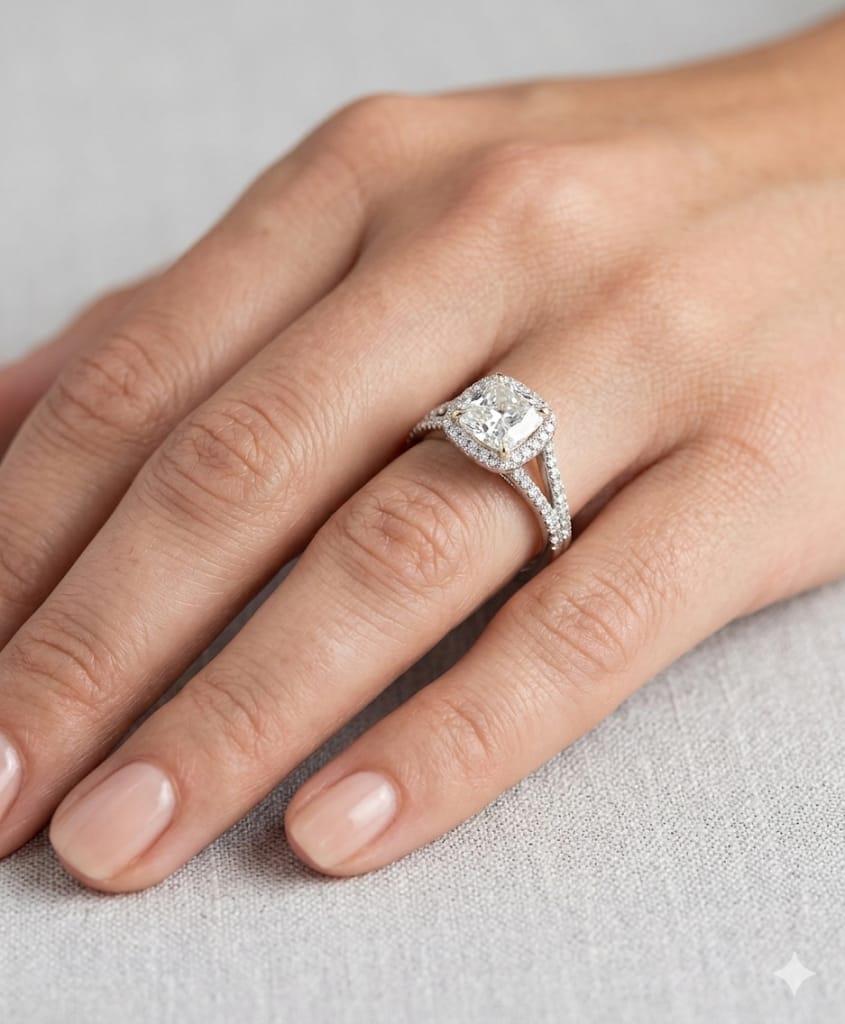DIAMOND ENGAGEMENT RING 2.01CT WHITE GOLD HALO MOUNTING