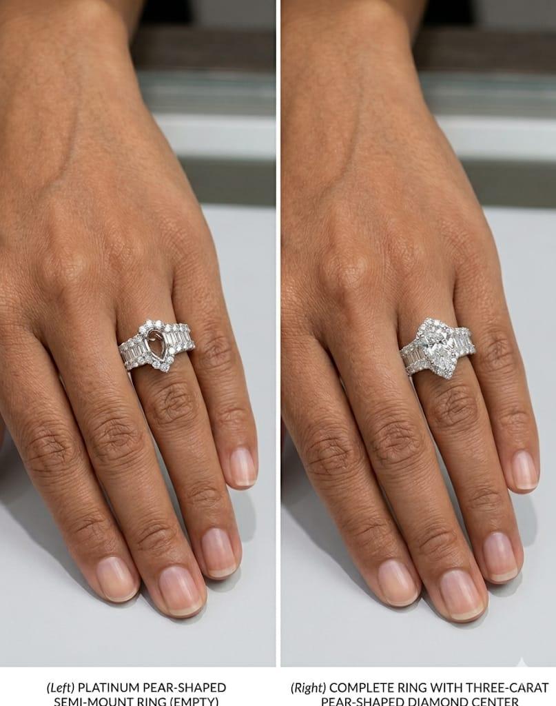 DIAMOND SEMI MOUNT RING FOR A PEAR SHAPED DIAMOND WHITE GOLD