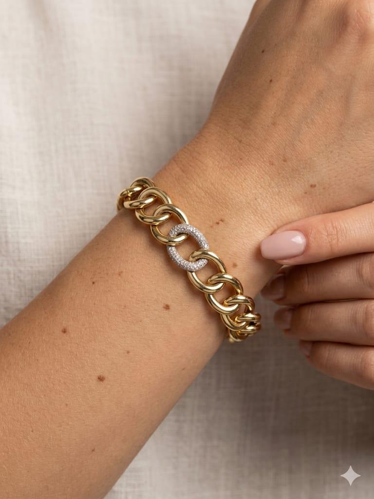 CUSTOM MADE HEAVY DIAMOND LINK BRACELET 1.18CTW YELLOW GOLD