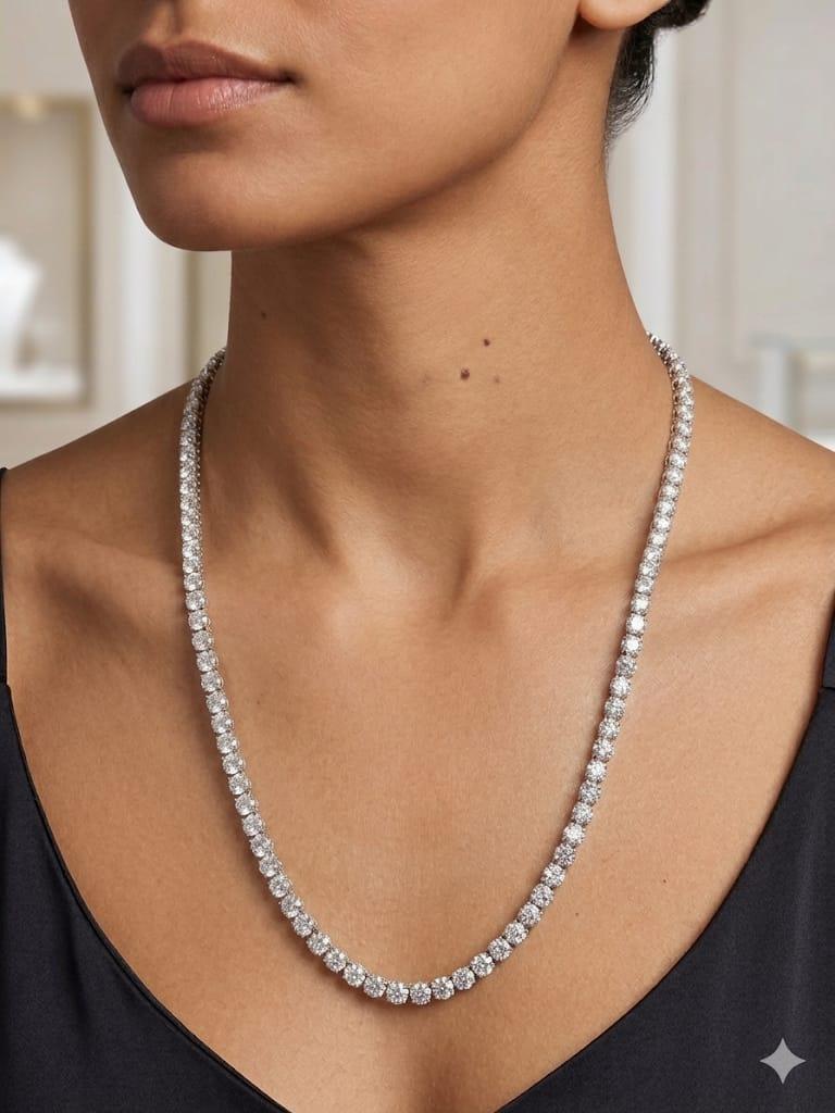 DIAMOND TENNIS NECKLACE 20.18CTW WHITE GOLD 24" LONG