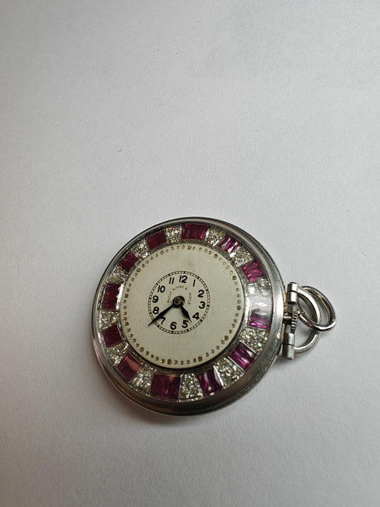 DIAMOND AND RUBY BAILEY BANKS AND BIDLE POCKET WATCH PLATINUM