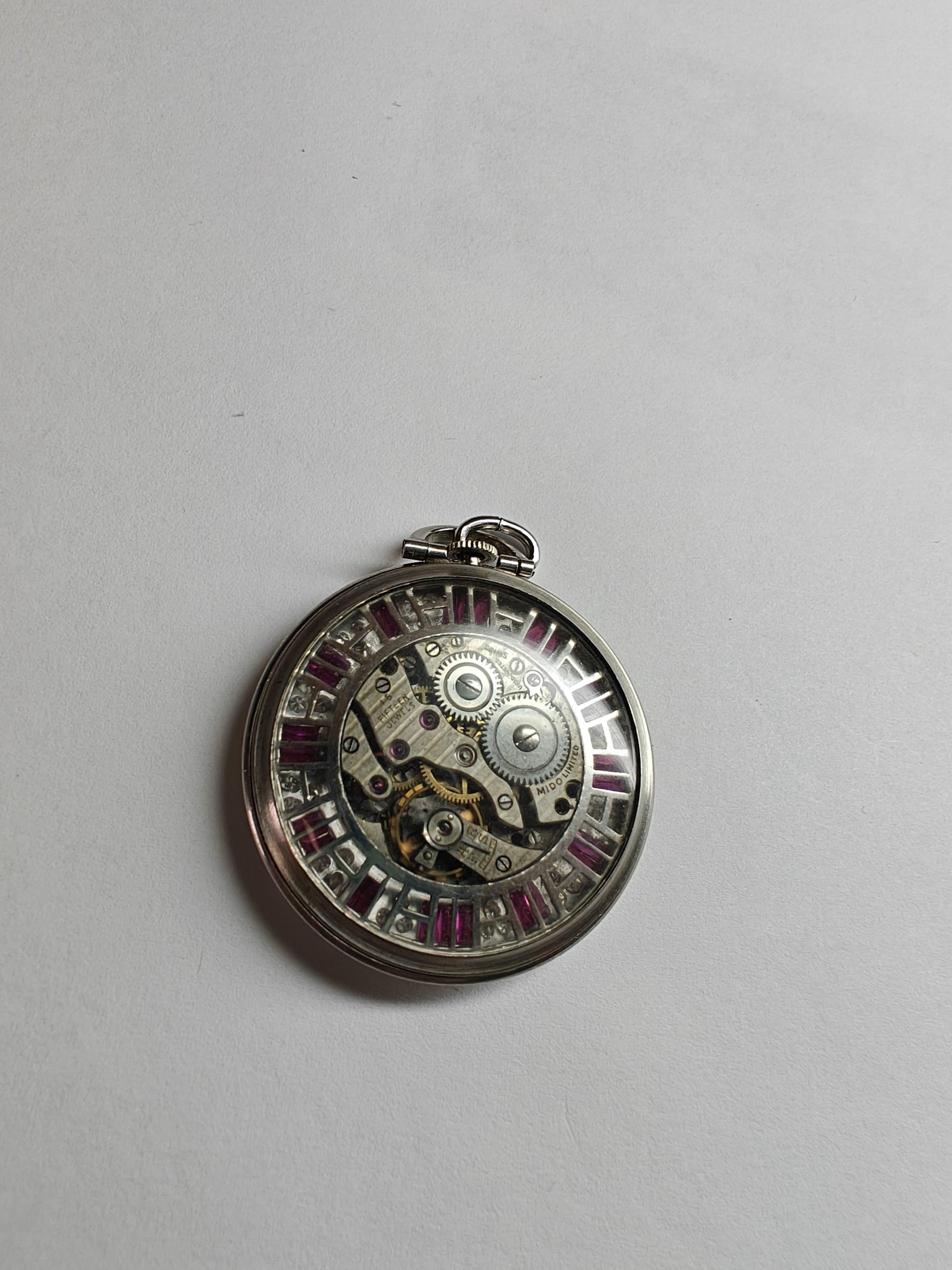 DIAMOND AND RUBY BAILEY BANKS AND BIDLE POCKET WATCH PLATINUM
