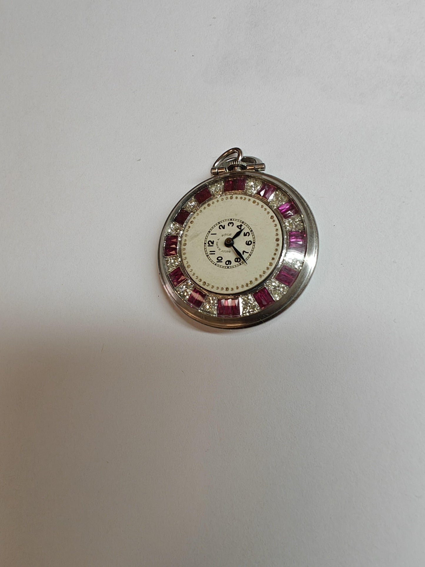 DIAMOND AND RUBY BAILEY BANKS AND BIDLE POCKET WATCH PLATINUM