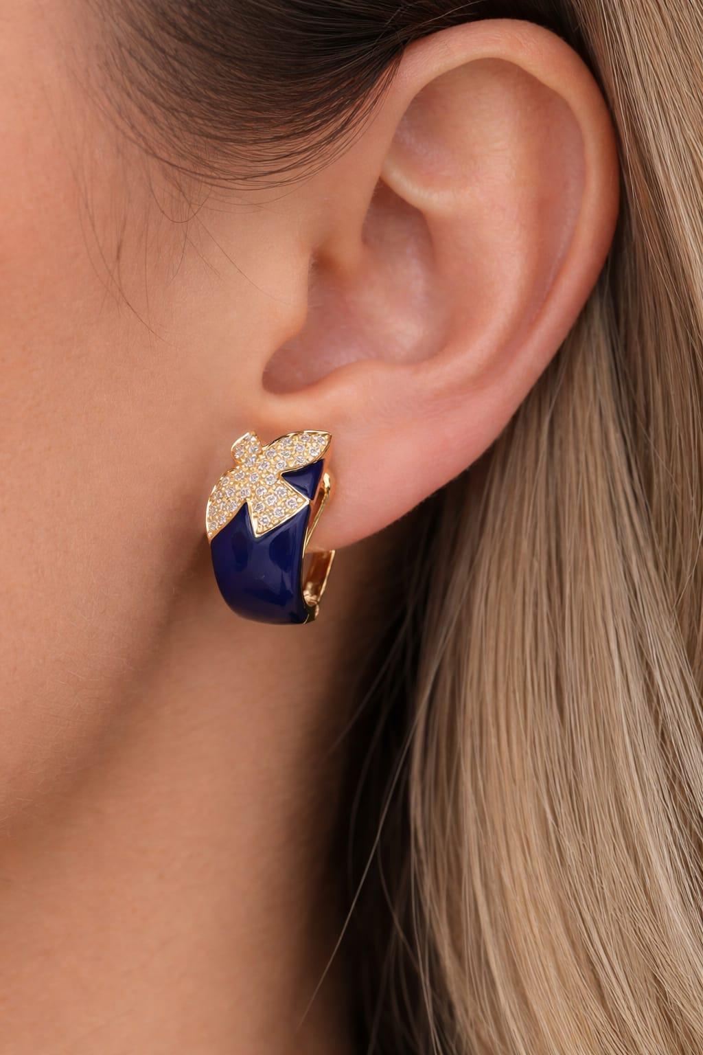 DIAMOND AND ENAMEL BIRD MOTIF EARRINGS YELLOW GOLD