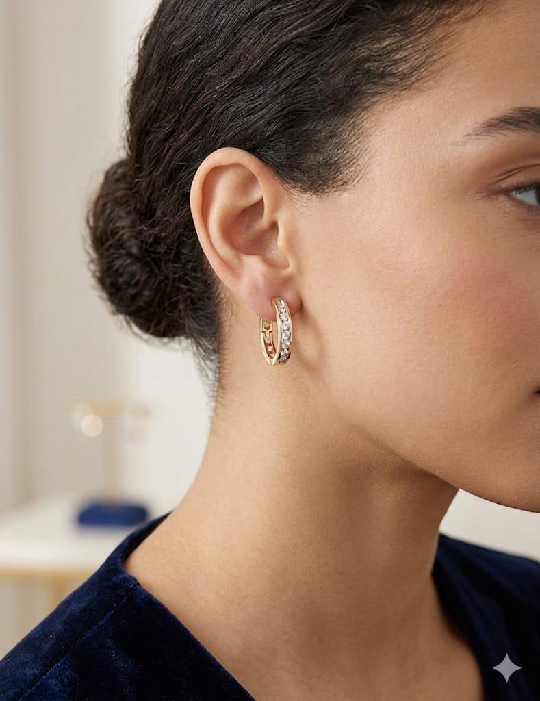 DIAMOND HOOP HUGGIE HOOP EARRINGS 2.05CTW YELLOW GOLD
