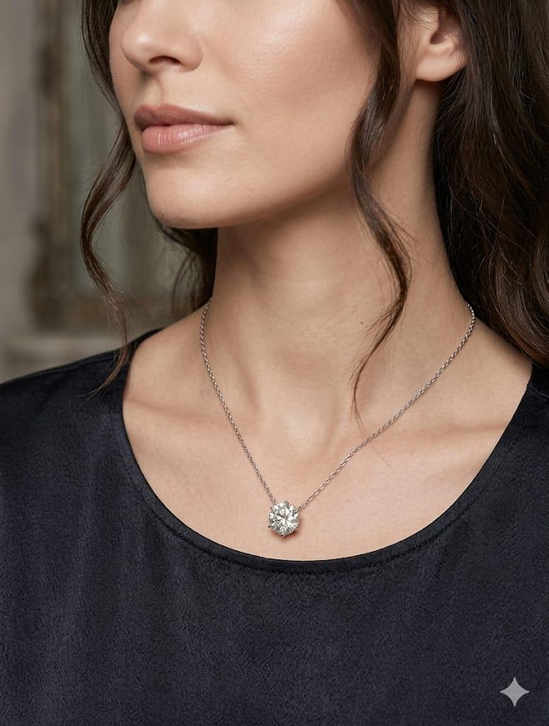 DIAMOND ROUND SOLITAIRE PENDANT NECKLACE 3.07CTW WHITE GOLD AND PLATINUM