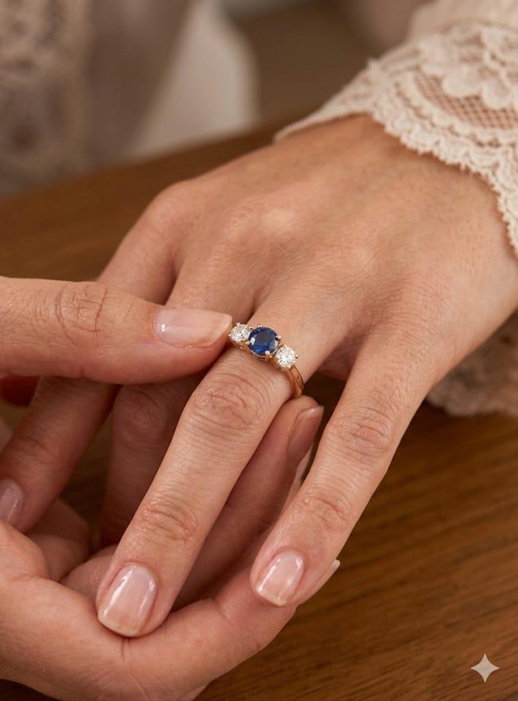 DIAMOND AND SAPPHIRE TRILOGY RING YELLOW GOLD