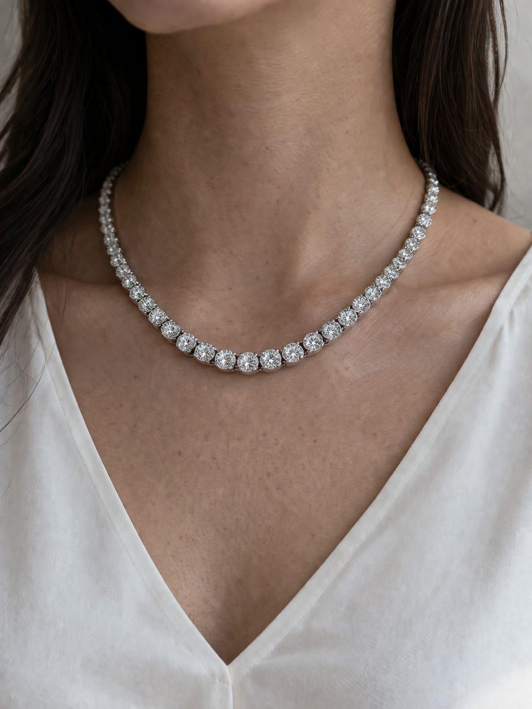 GRADUATED DIAMOND TENNIS NECKLACE 10.36CTW WHITE GOLD