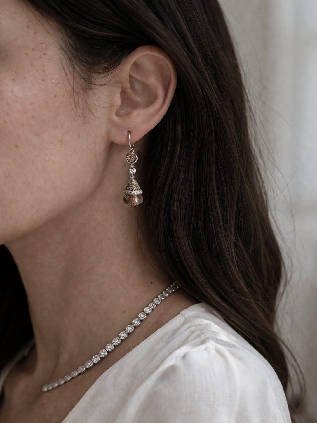 FANCY BROWN  DIAMOND BRIOLETTE DANGLE EARRINGS WHITE GOLD