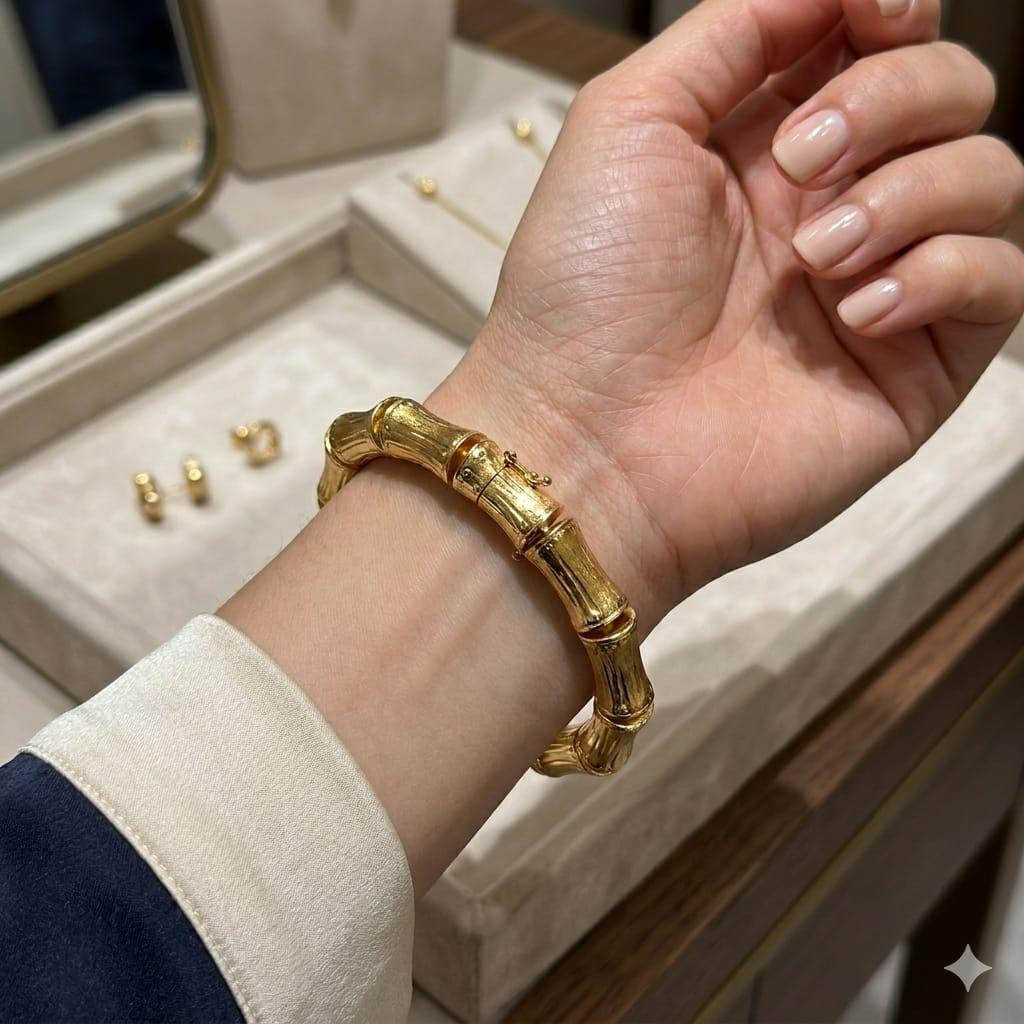 BAMBOO BARK STYLE BRACELET YELLOW GOLD