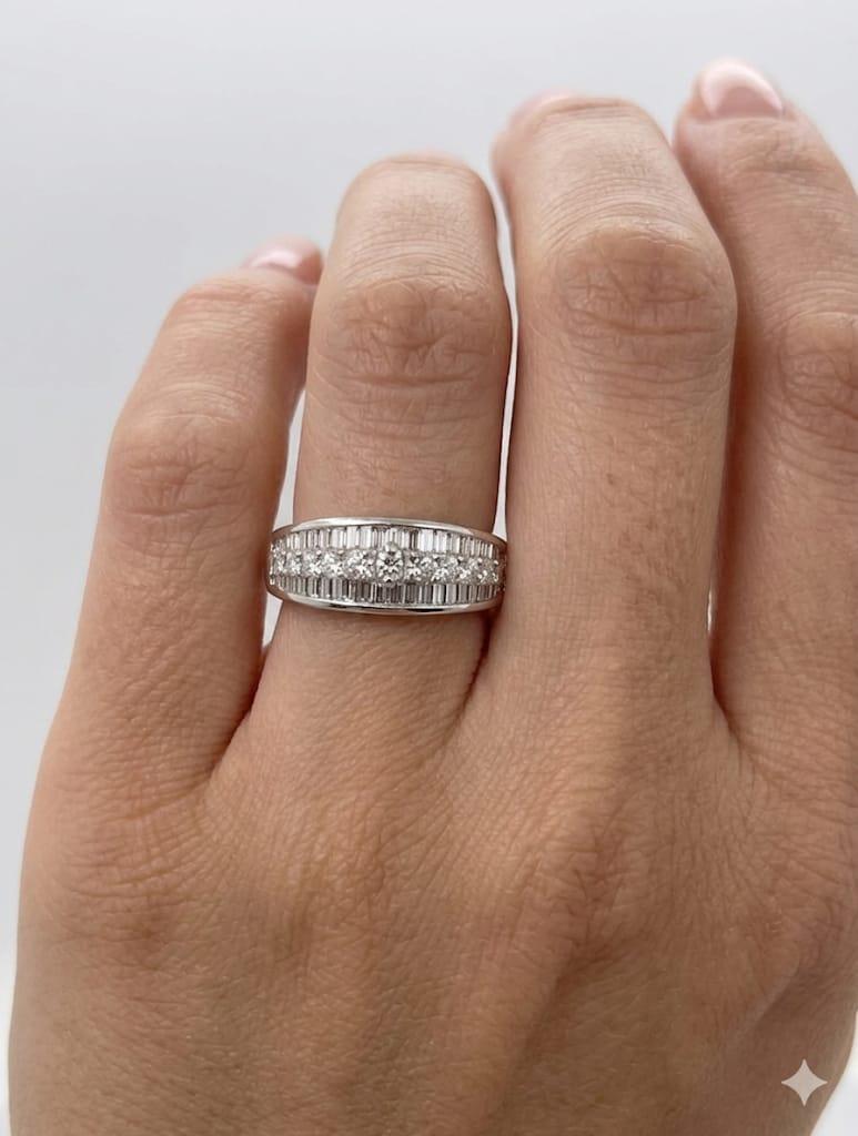 DIAMOND CHANNEL SET BAGUETTE AND PRINCESS BAND RING 1.86CTW WHITE GOLD