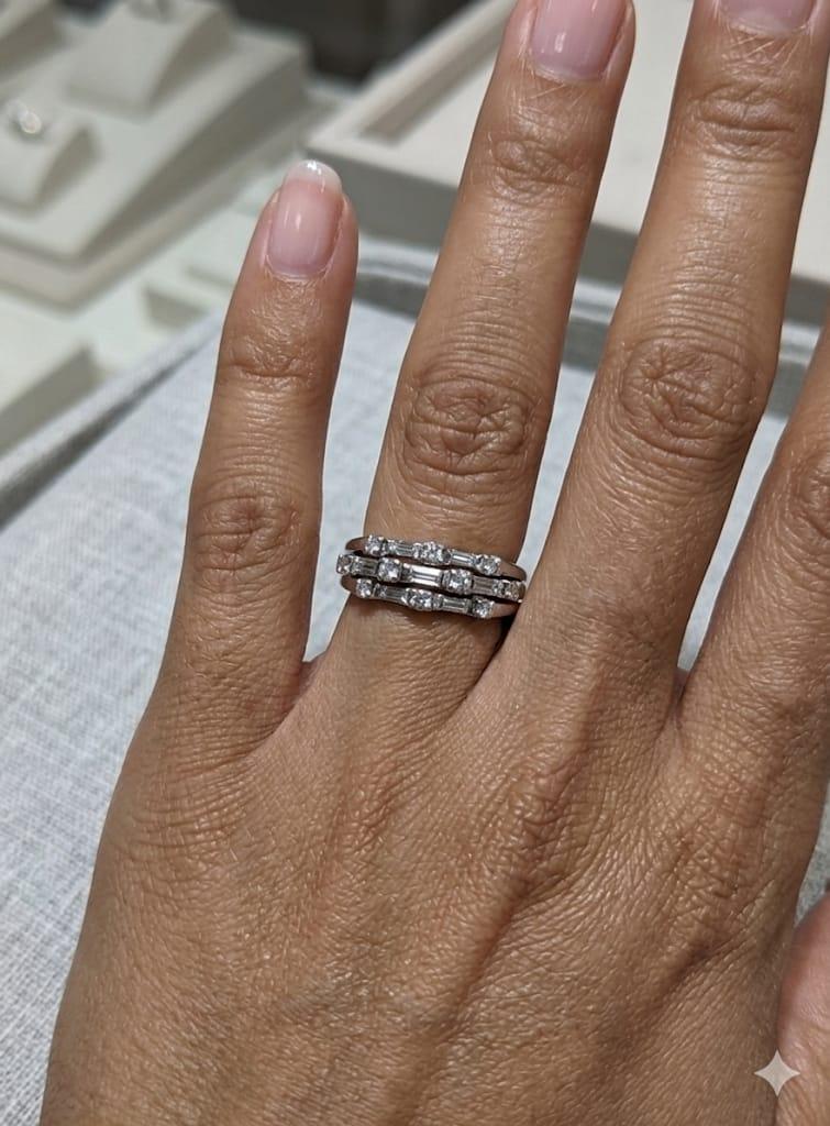 DIAMOND THREE ROW PLATINUM BAND RING 0.60CTW
