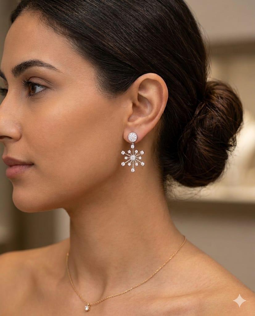 DIAMOND SNOWFLAKE DANGLE EARRINGS 1.85CTW PLATINUM