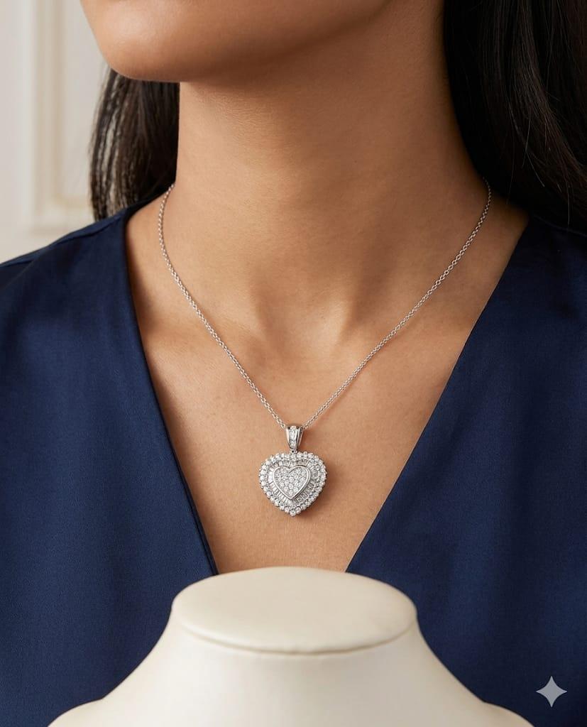 DIAMOND HEART SHAPE CLUSTER PENDANT 1.30CTW WHITE GOLD