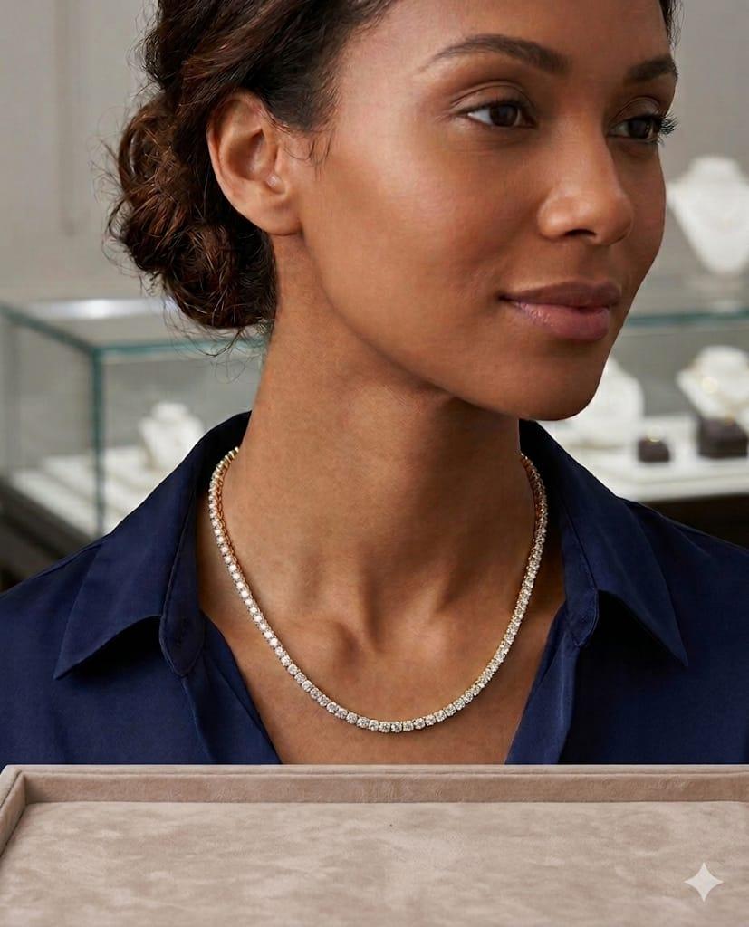 LAB DIAMOND TENNIS NECKLACE 11.45CTW YELLOW GOLD