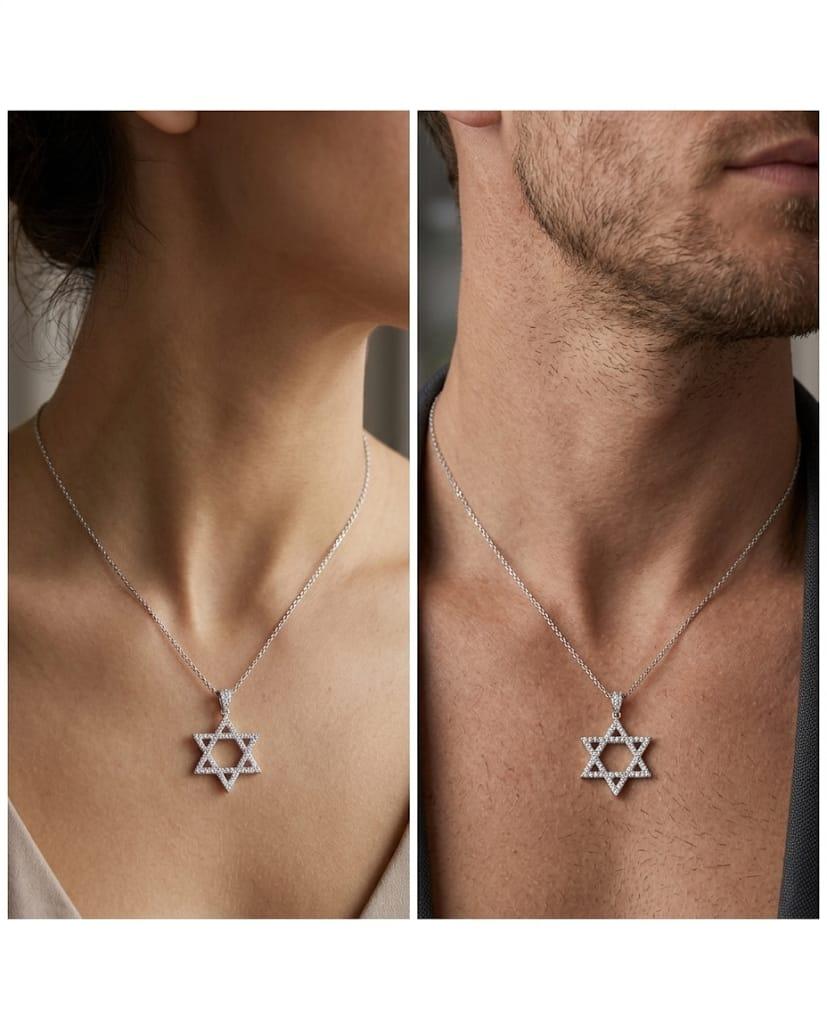 DIAMOND STAR OF DAVID PENDANT NECKLACE 0.80CTW WHITE GOLD
