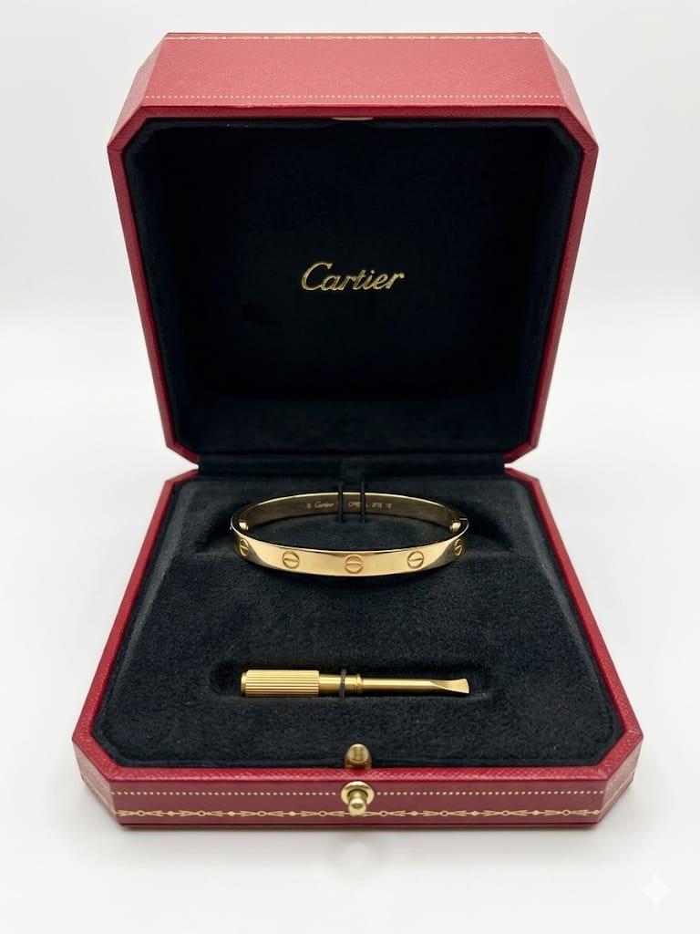 CARTIER LOVE BANGLE BRACELET SIZE 17 YELLOW GOLD