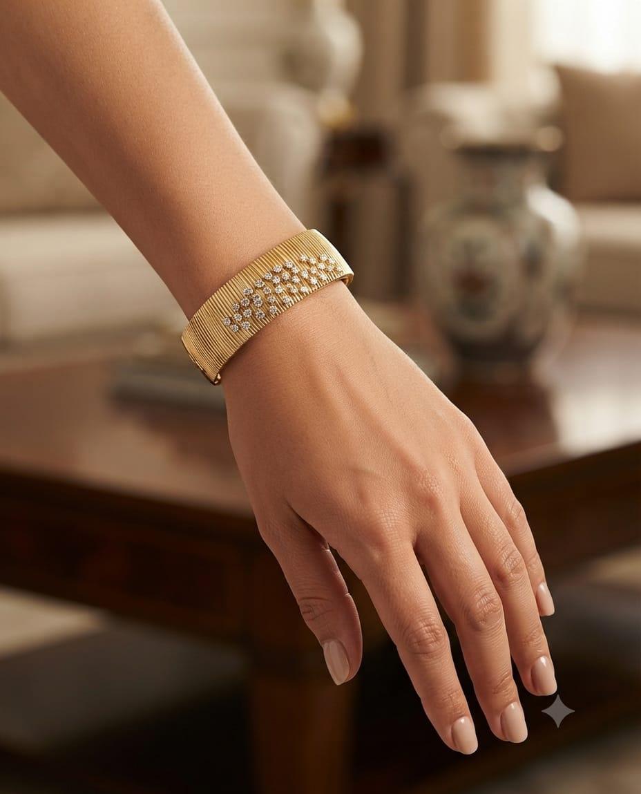 HUEB HEAVY DIAMOND CUFF BANGLE 3.43CTW YELLOW GOLD