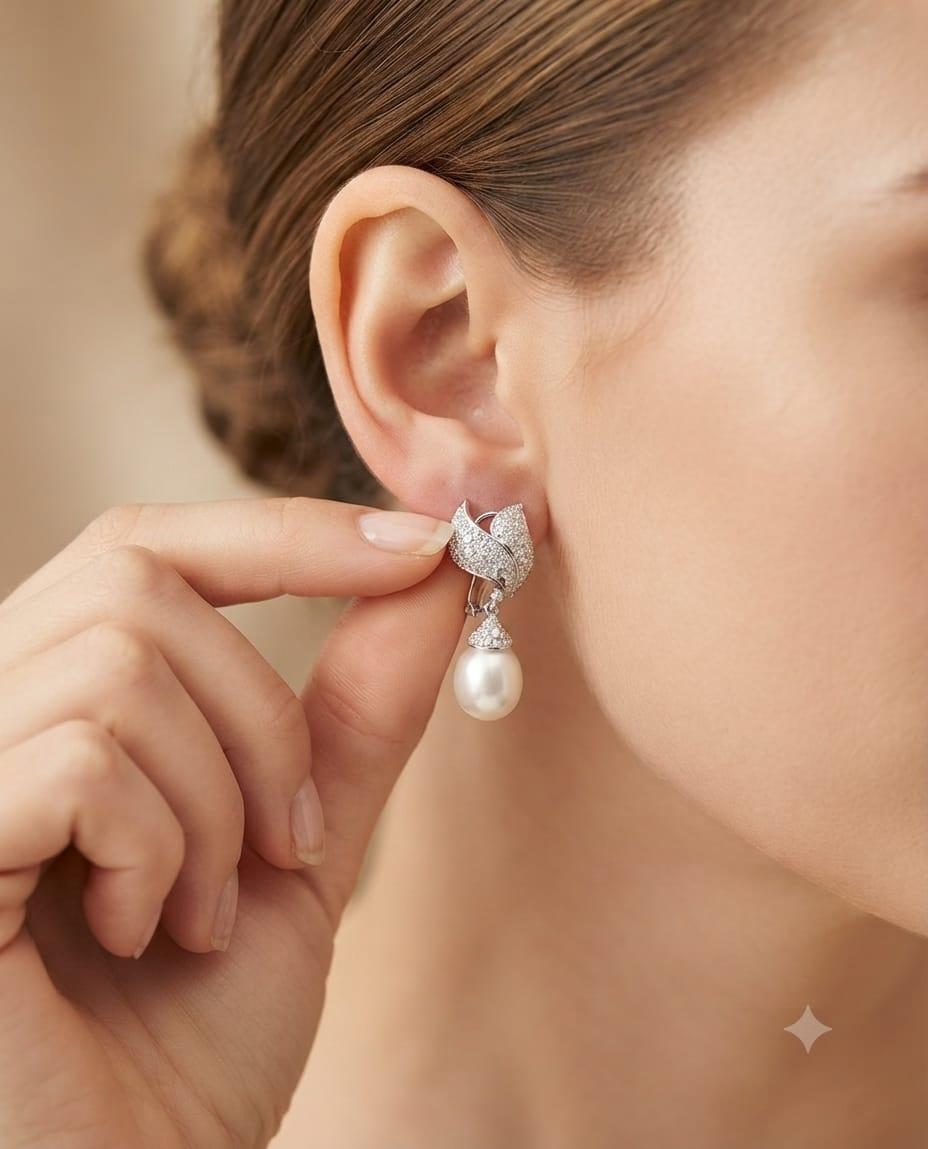 PEARL AND DIAMOND DANGLE EARRINGS 1.01CTW WHITE GOLD
