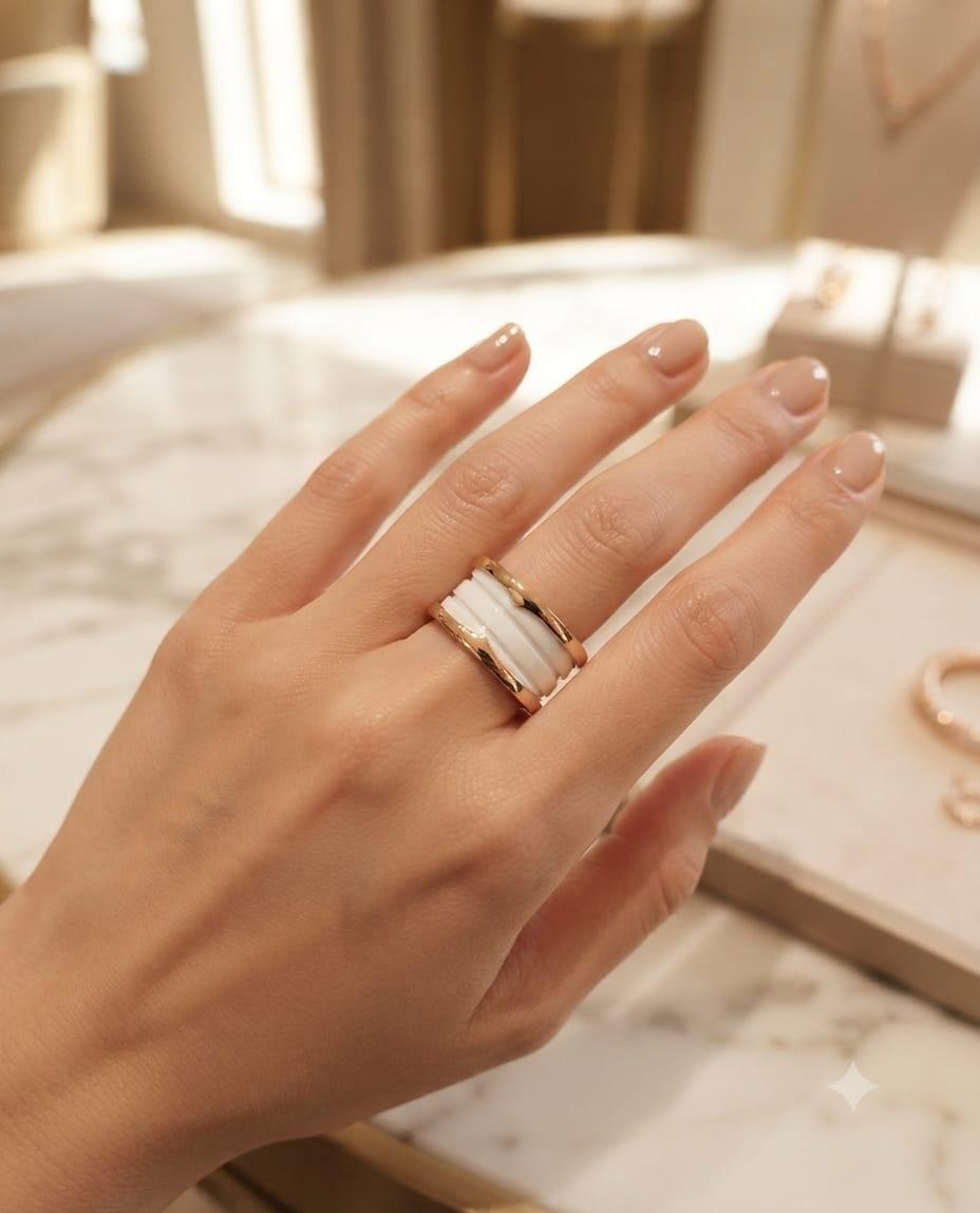 BULGARI B.ZERO1 ROSE GOLD WHITE CERAMIC SPIRAL FOUR BAND RING