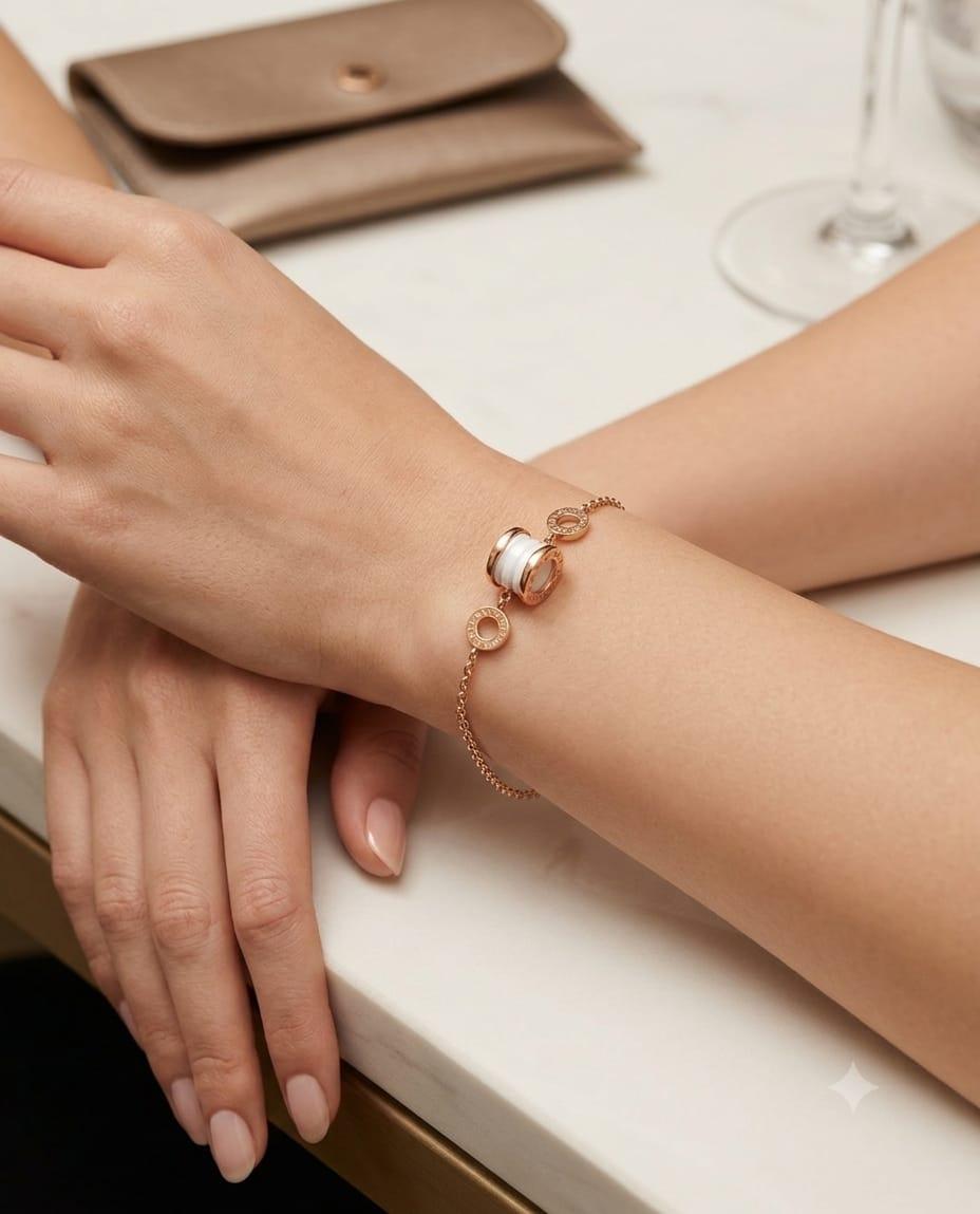 BULGARI B.ZERO1 ROSE GOLD WHITE CERAMIC SOFT BRACELET