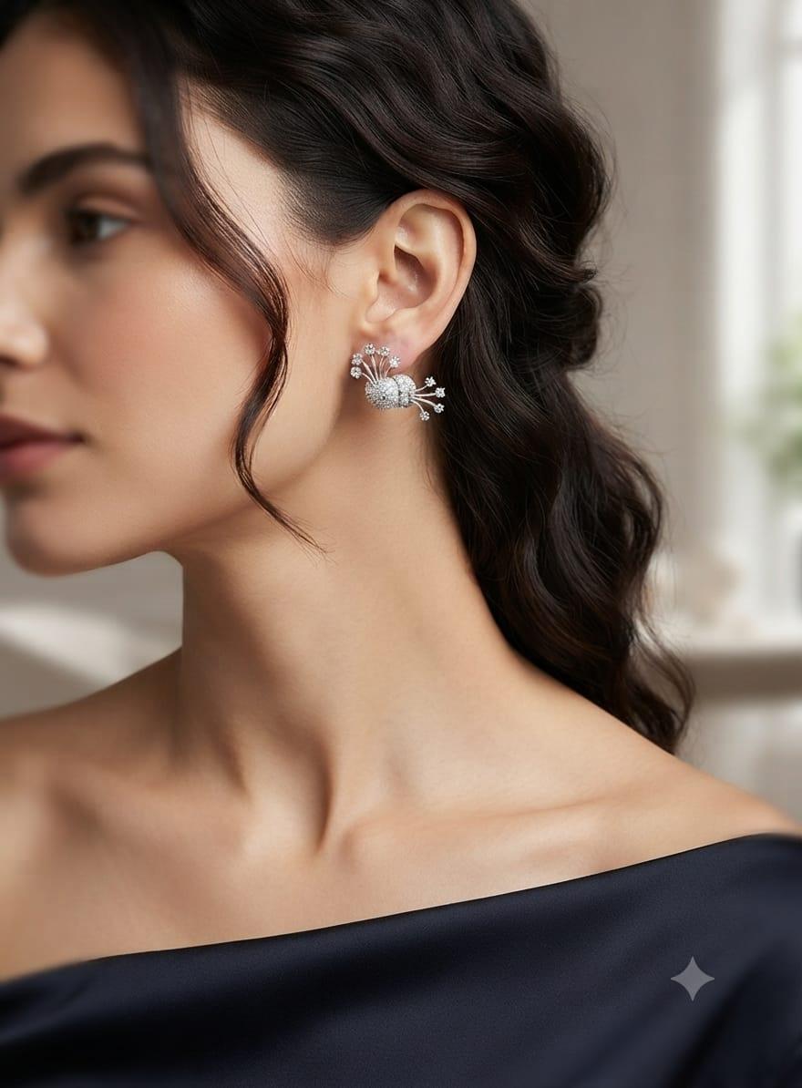 DIAMOND ESTATE FLORAL BASKET CLUSTER EARRINGS 3.35CTW PLATINUM AND WHITE GOLD