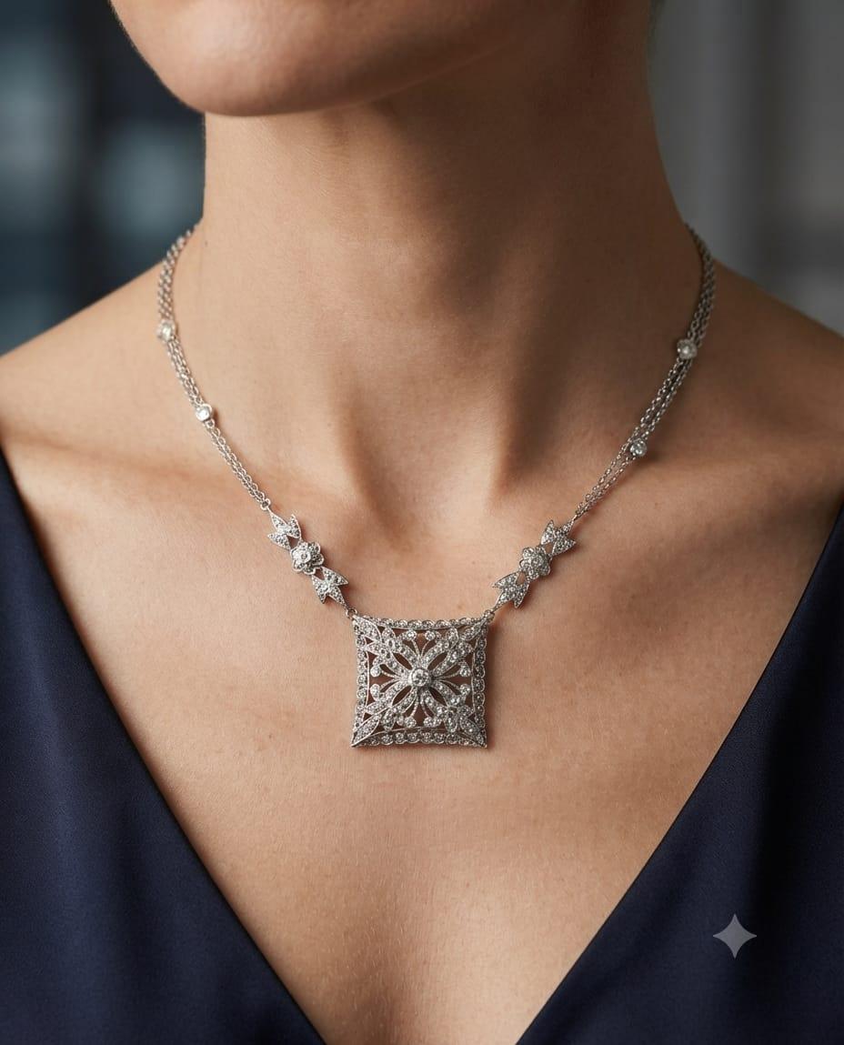 DIAMOND FILIGREE ESTATE NECKLACE 2.18CTW WHITE GOLD