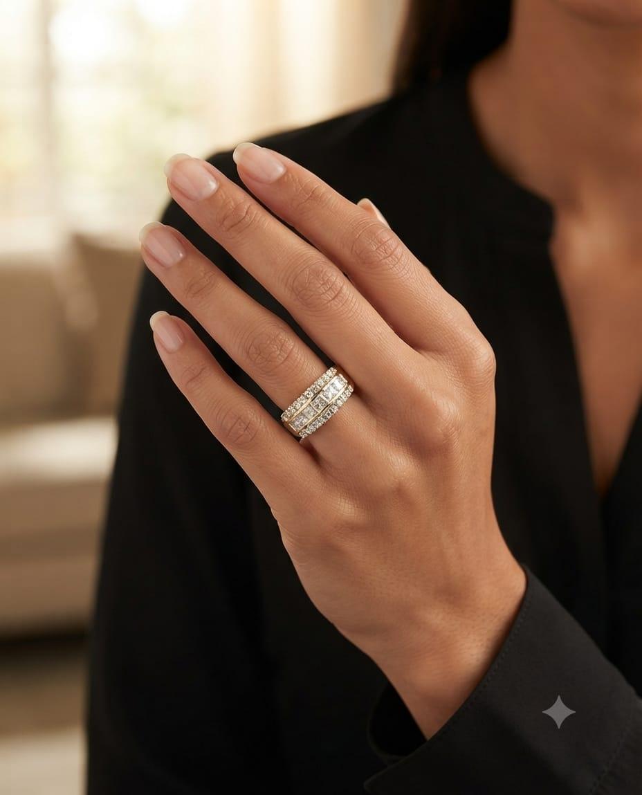 DIAMOND THREE ROW RING 2.01CTW YELLOW GOLD