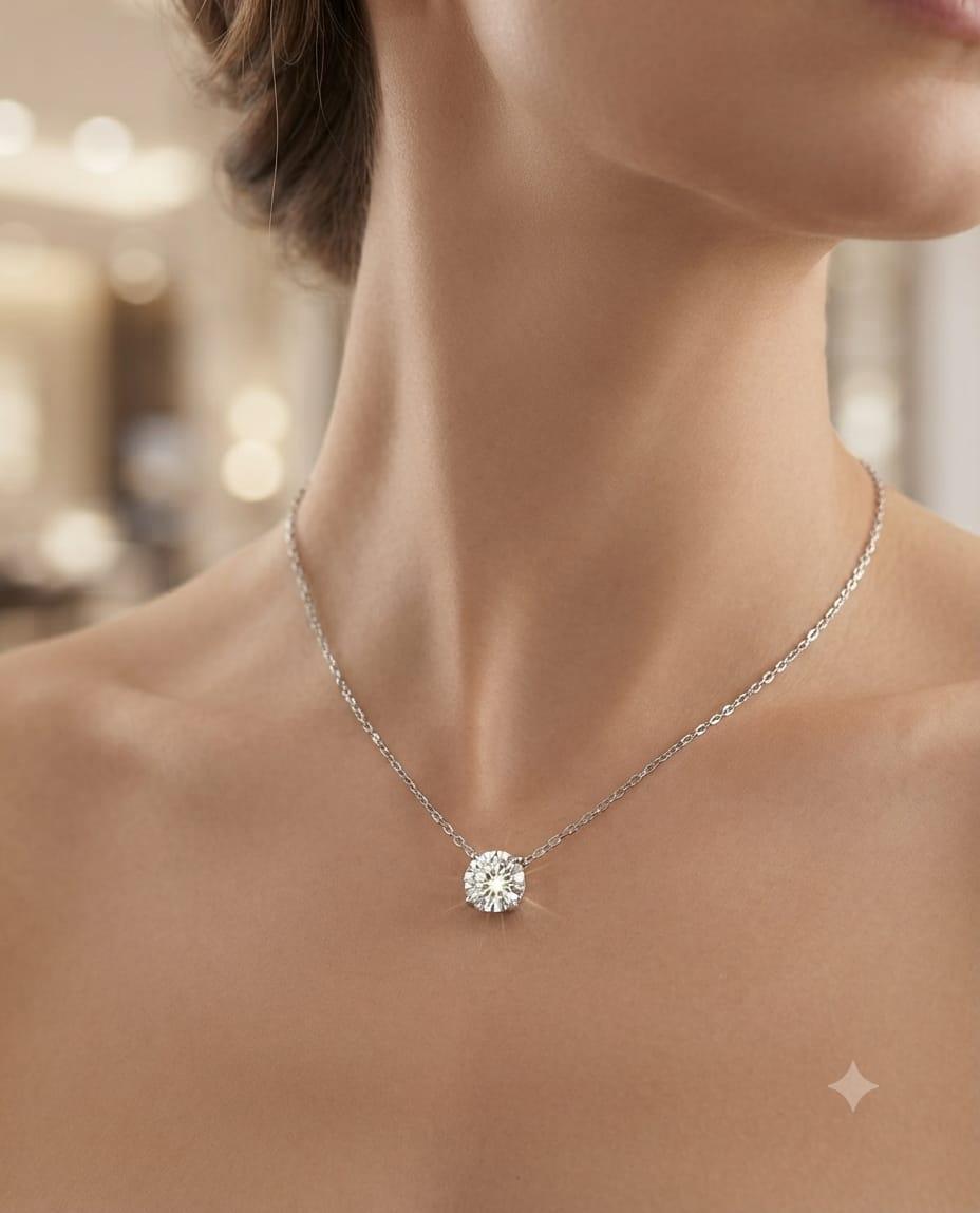 DIAMOND SOLITAIRE PENDANT NECKLACE 1.26CT ROUND PLATINUM AND WHITE GOLD
