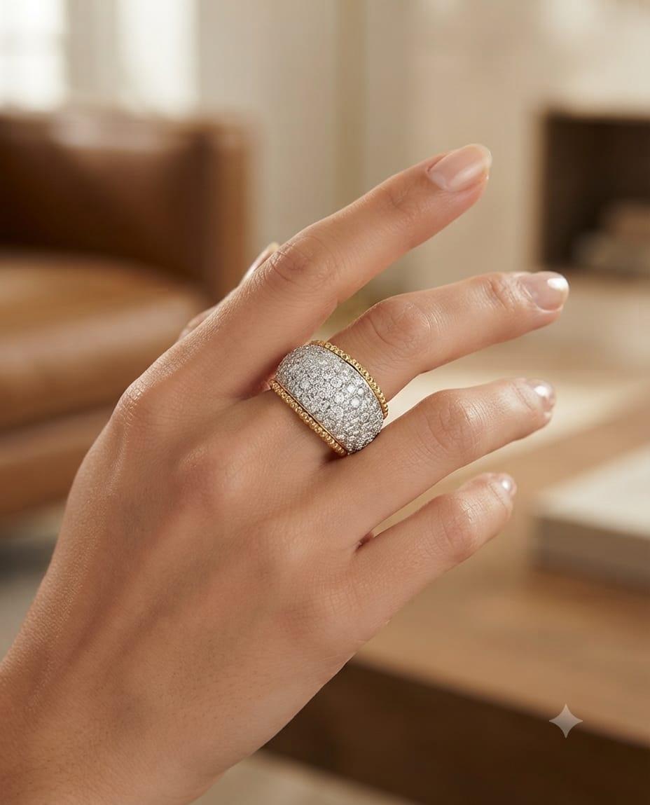DIAMOND TWO TONE WIDE GOLD BAND RING 3.0CTW