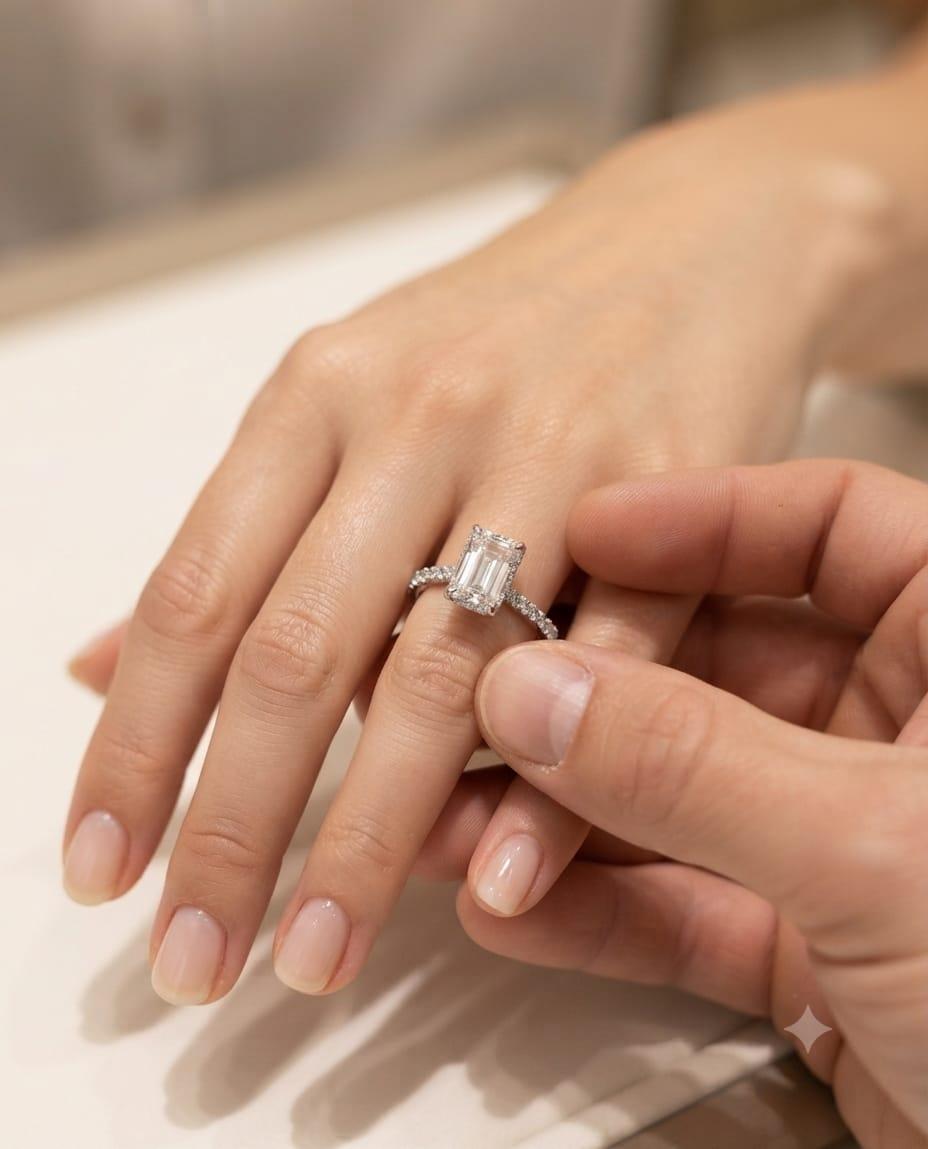 DIAMOND ETERNITY SOLITAIRE RING 2.01CT EMERALD CUT G.I.A WHITE GOLD