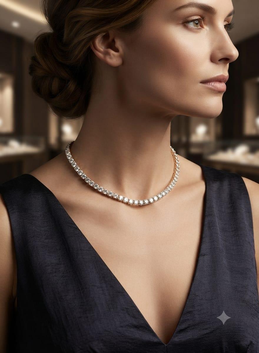 DIAMOND TENNIS NECKLACE 9.25CTW YELLOW GOLD