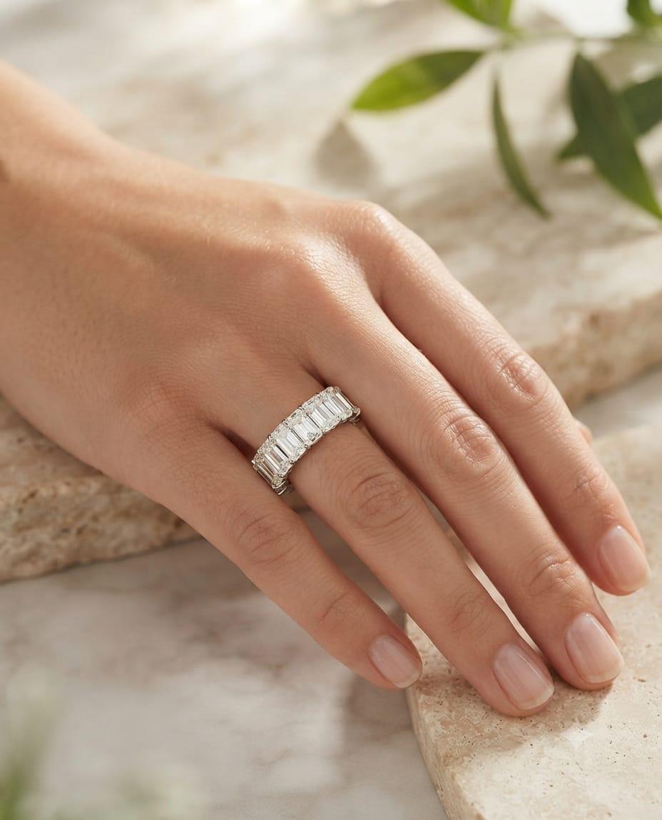 DIAMOND ETERNITY BAND RING EMERALD CUT 15.07CTW HANDMADE PLATINUM