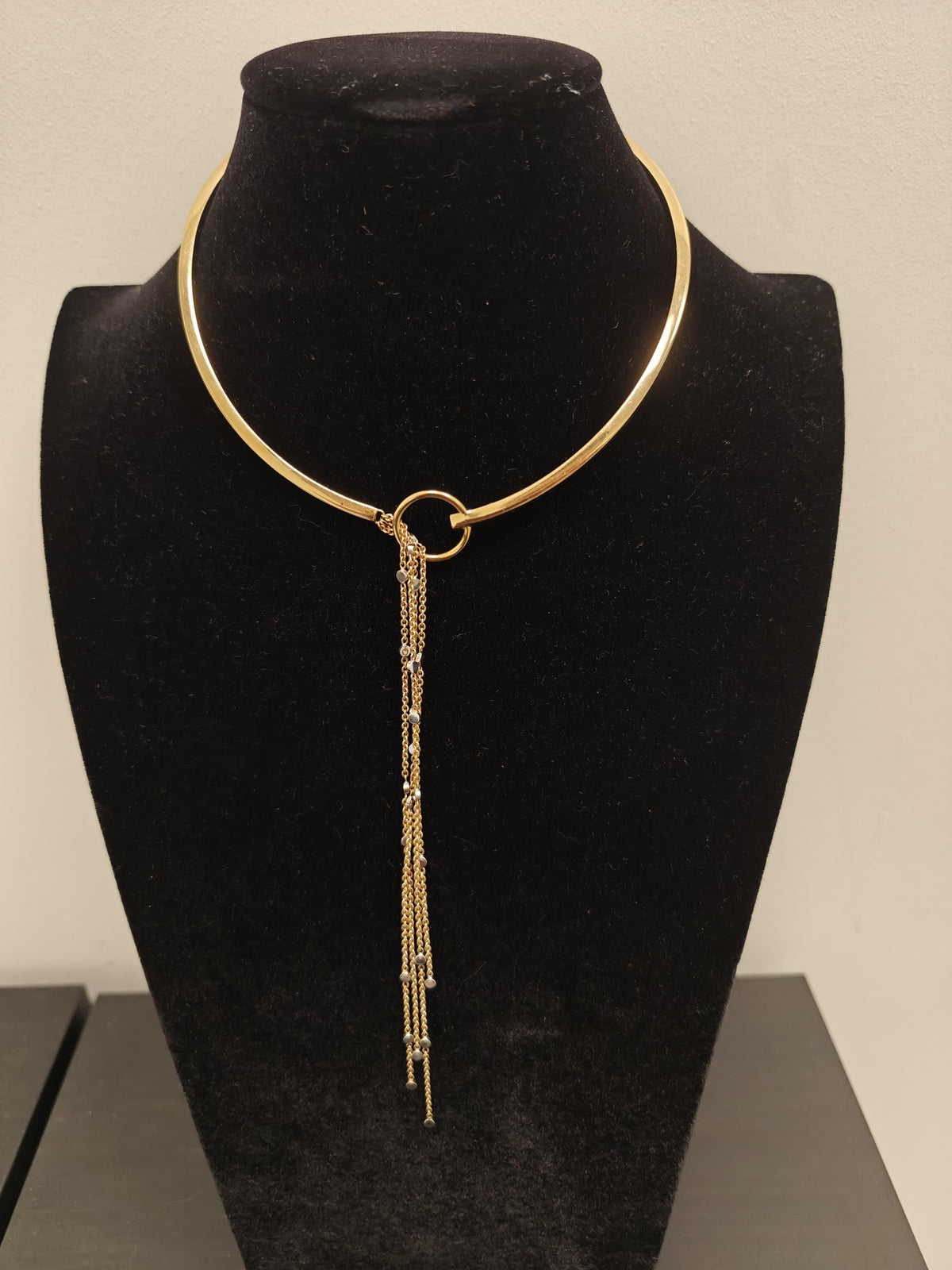 SUPERORO COLLAR NECKLACE WITH CASCADING LARIAT CHAINS YELLOW GOLD