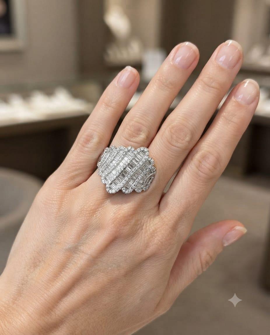 DIAMOND WIDE BAND RING BAGUETTE AND ROUND 3.63CTW WHITE GOLD