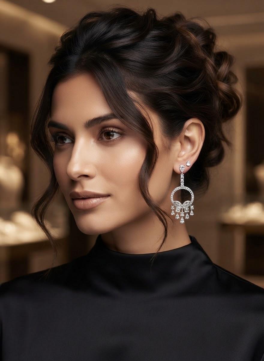 DIAMOND CHANDELIER DROP EARRINGS 4.2CTW WHITE GOLD