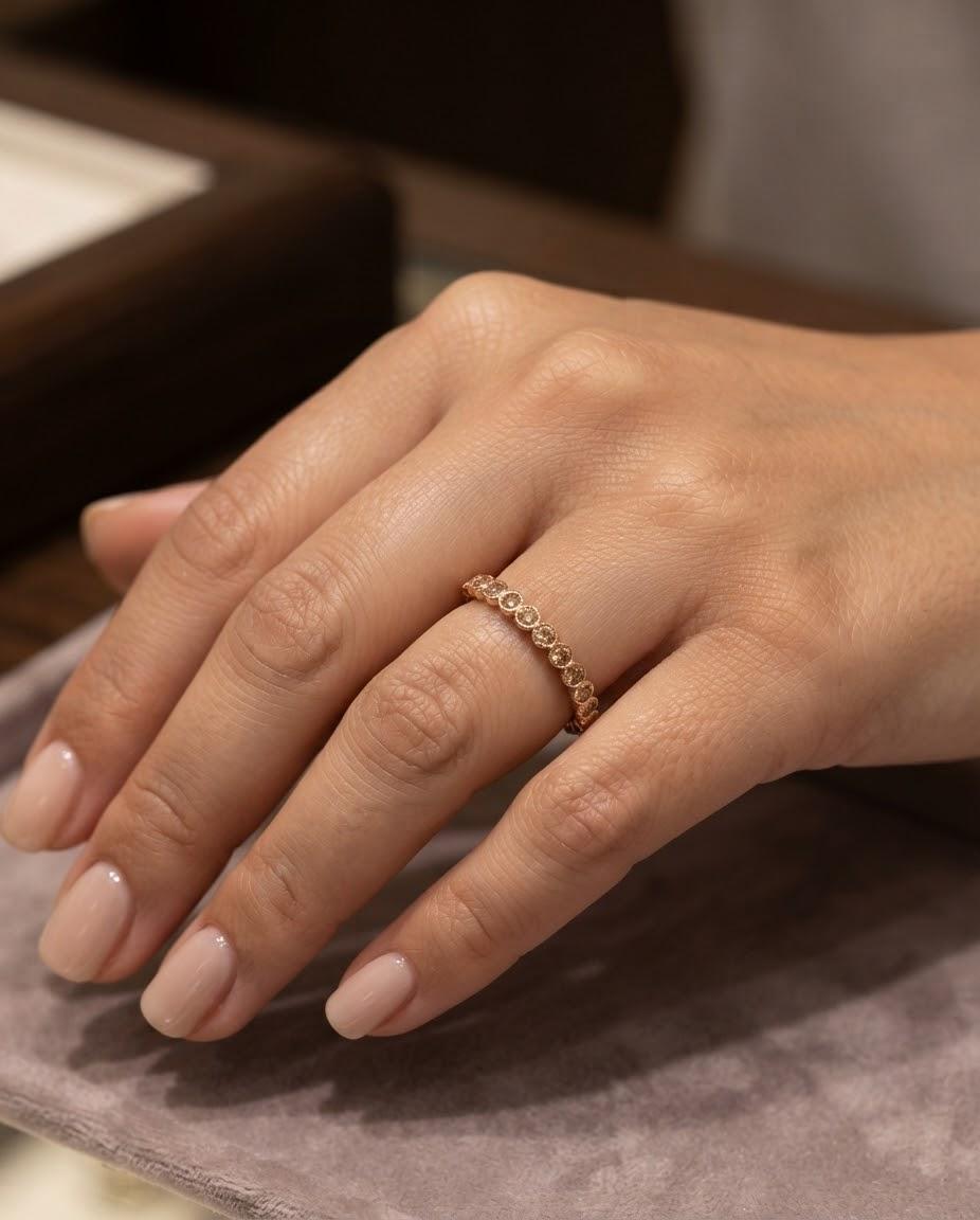 DIAMOND ETERNITY BAND RING YELLOW DIAMONDS ROSE GOLD