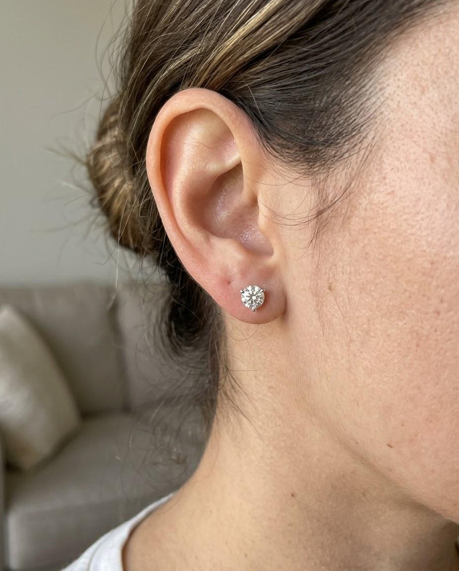 DIAMOND STUD EARRINGS 1.41CTW MARTINI SET WHITE GOLD