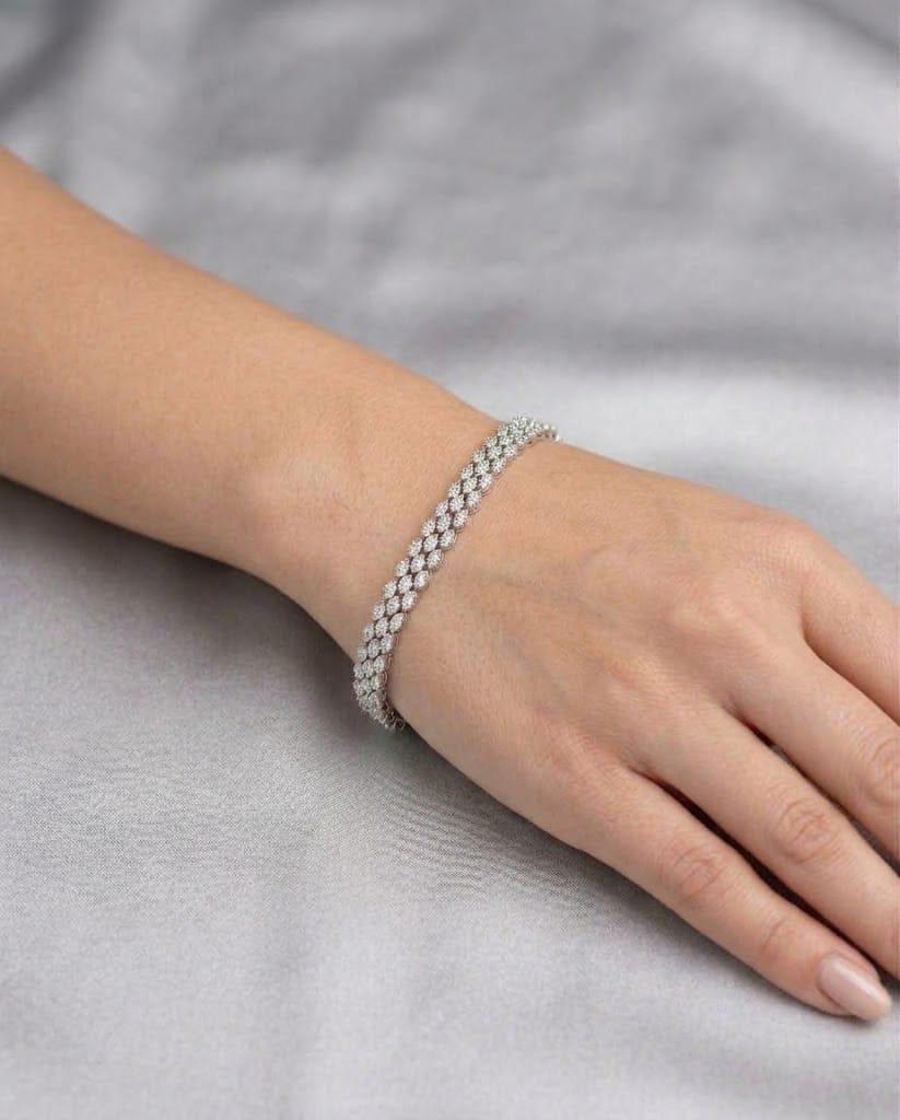 DIAMOND THREE ROW BRACELET 3.98CTW WHITE GOLD
