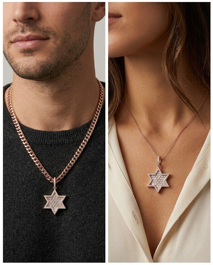 DIAMOND STAR OF DAVID ROUND AND EMERALD CUT 5.10CTW ROSE GOLD PENDANT