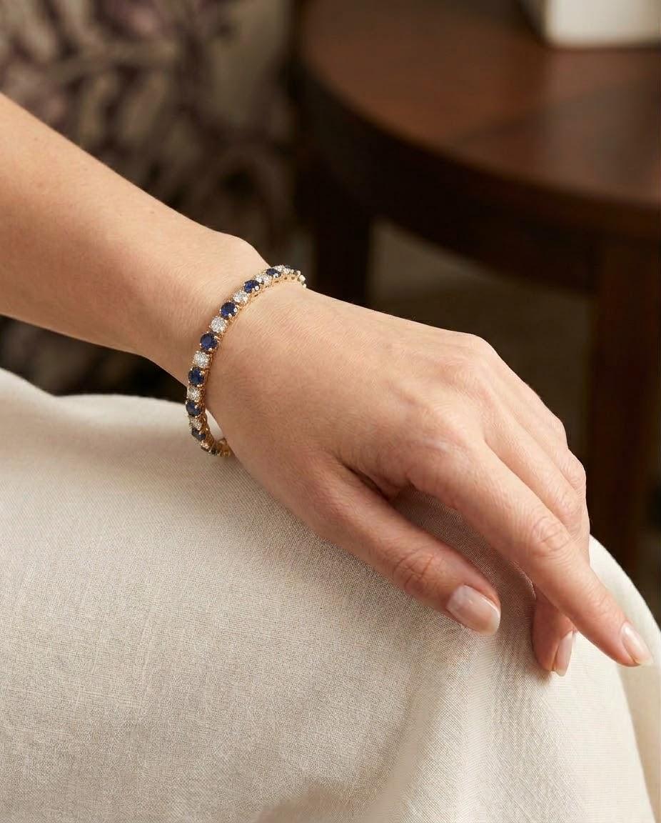 DIAMOND AND SAPPHIRE TENNIS BRACELET YELLOW GOLD