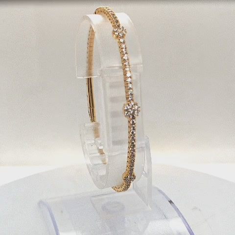 DIAMOND BANGLE BRACELET FLEXIBLE 3 CLUSTERS YELLOW GOLD 1.29CT