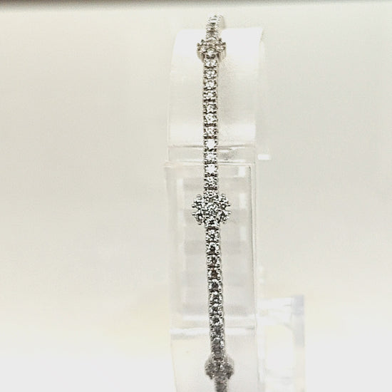 BANGLE BRACELET FLEXIBLE 3 CLUSTER DIAMOND 14KT WHITE GOLD