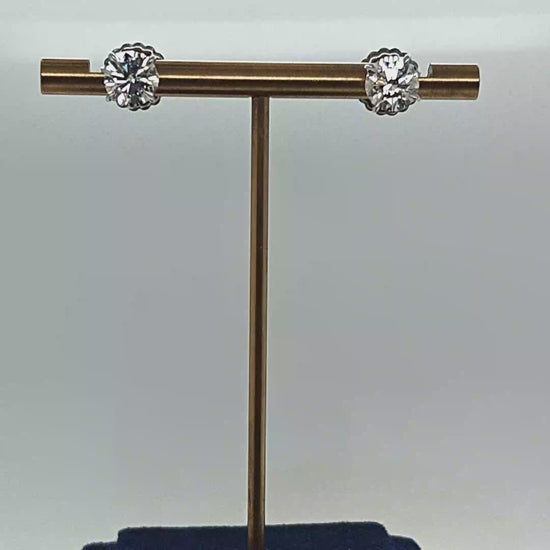 DIAMOND STUD EARRINGS 3.02CT MARTINI SET HANDMADE PLATINUM