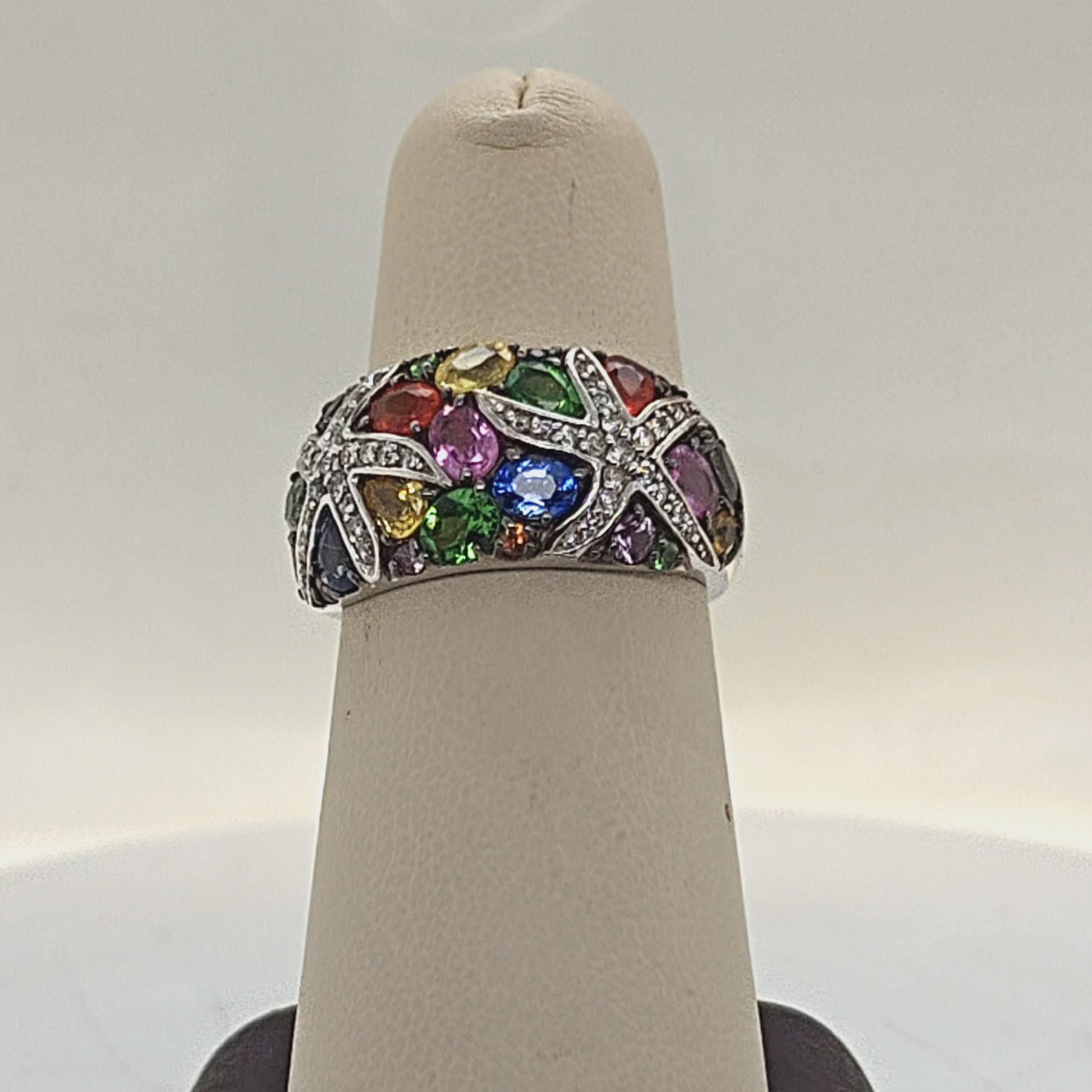 MULTI STONE AND DIAMOND STARFISH RING WHITE GOLD