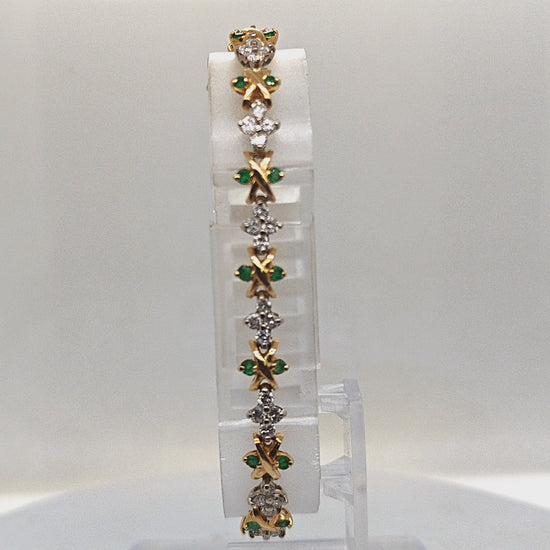 DIAMOND AND EMERALD BRACELET TWO TONE