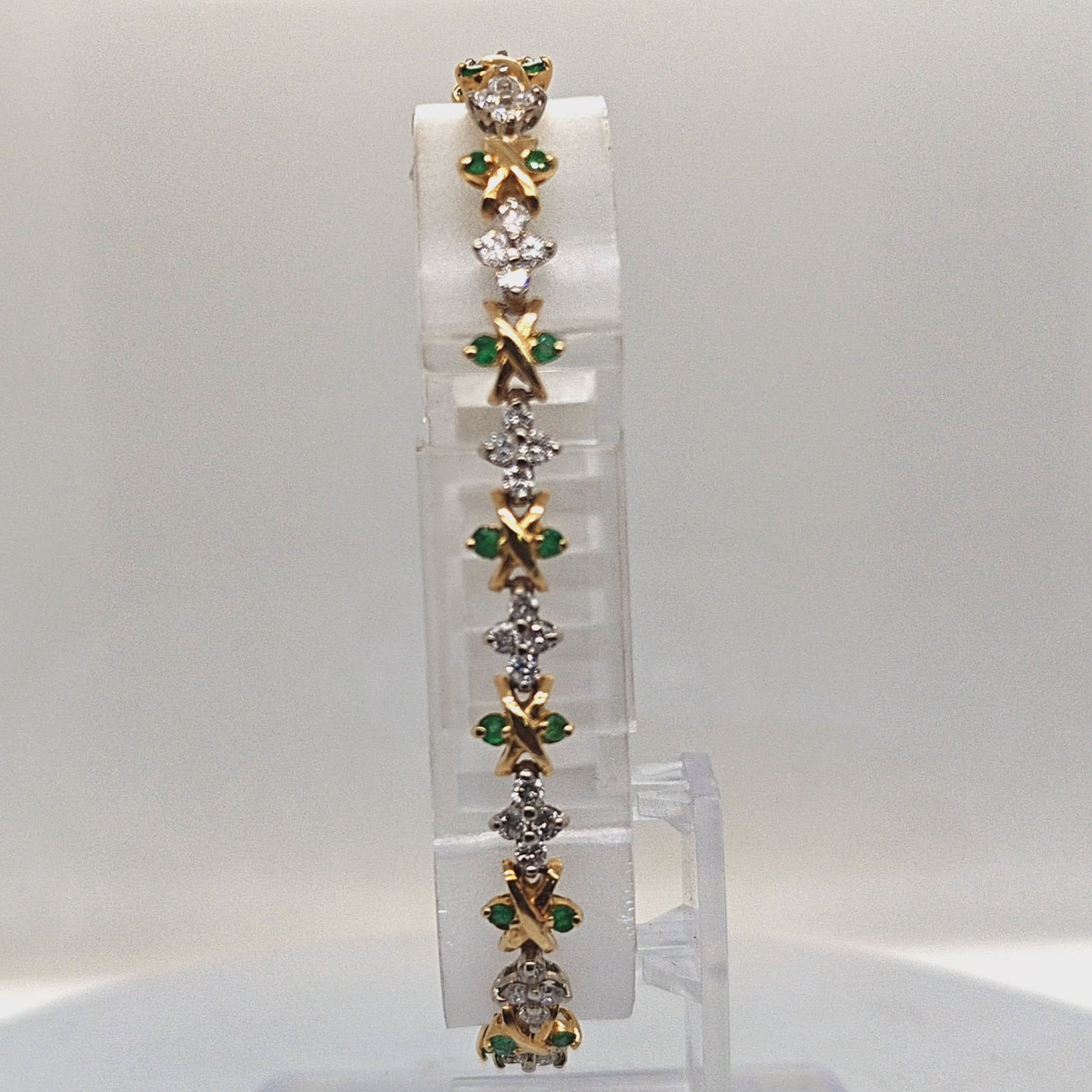 DIAMOND AND EMERALD BRACELET TWO TONE