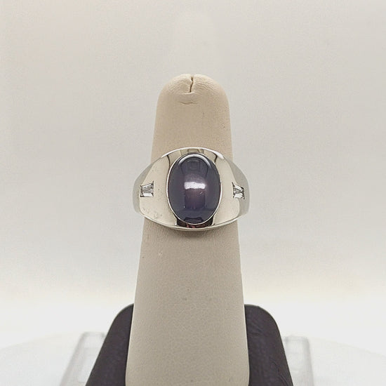 STAR SAPPHIRE AND DIAMOND MENS RING WHITE GOLD