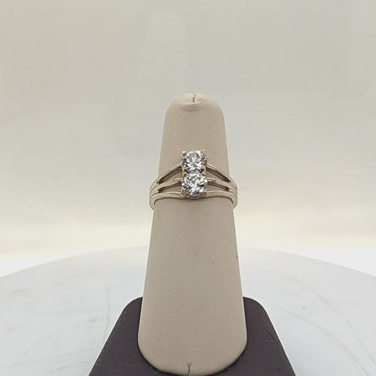 DIAMOND RING TWO STONE OLD MINE CUT 1.2CT WHITE GOLD